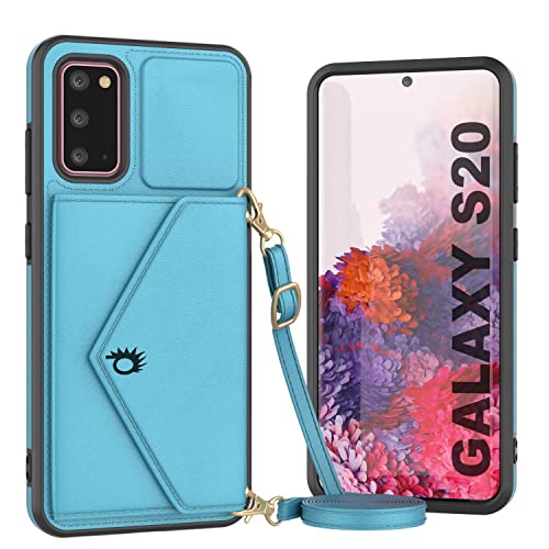 Punkcase Galaxy S20 Wallet Phone Case [Sparkle Serie] Stilvolles PU-Leder Crossbody Design mit Geldbörse, Ständer und Schultergurt | glamouröser Schutz für Galaxy S20 (6,2 Zoll) [Blau] von PunkCase