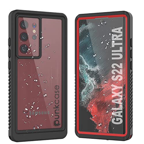 Punkcase Galaxy S22 Ultra Wasserdichte Hülle [Extreme Serie] [Slim Fit] [IP68 zertifiziert] [Stoßfest] [Schmutzdicht] [Schneefest] Armor Cover für Galaxy S22 Ultra 5G (6,8 Zoll) (2022) [Rot] von PunkCase