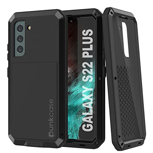 Punkcase Schutzhülle für Galaxy S22 Plus, Metall, robust, Militärqualität, stoßfest, Hybrid-Vollgehäuse, Hartaluminium und TPU-Design, rutschfest, für Galaxy S22 Plus 5G (2022) (16,8 cm) [Schwarz] von PunkCase
