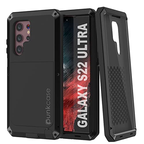 Punkcase Schutzhülle für Galaxy S22 Ultra aus Metall, robust, militärische Qualität, stoßfest, Hybrid-Vollgehäuse, rutschfest, für Galaxy S22 Ultra 5G (2022) (17.3 cm) [Schwarz] von PunkCase