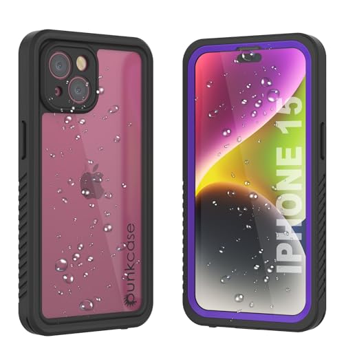 Punkcase Wasserdichte Schutzhülle für iPhone 15, Extreme Serie, schmale Passform, IP68-zertifiziert, stoßfest, schneefest, mit integriertem Displayschutz für iPhone 15 (6,1 Zoll) (2023), Violett von PunkCase