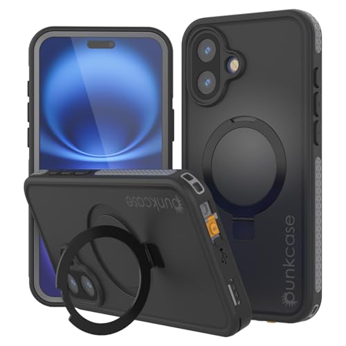 Punkcase Wasserdichte Schutzhülle für iPhone 16, Kickstud 2.0-Serie, IP68-zertifiziert, mit Displayschutzfolie und Ständer, ultradünn, 360-Grad-Schutz, für iPhone 16 (6,1 Zoll), Grau von PunkCase