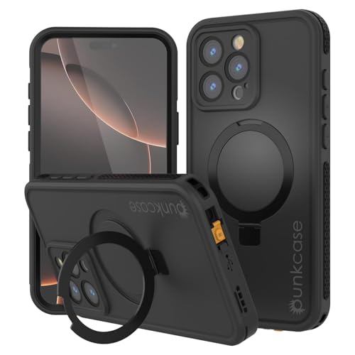 Punkcase Wasserdichte Schutzhülle für iPhone 16 Pro, Kickstud 2.0-Serie, IP68-zertifiziert, mit Displayschutzfolie und Ständer, ultradünn, 360-Grad-Schutz für iPhone 16 Pro (6,3 Zoll), Schwarz von PunkCase