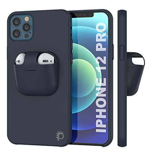 Punkcase iPhone 12 Pro Airpods Case Holder (CenterPods Series) | Slim & Durable 2-in-1 Cover Designed for iPhone 12 Pro (6,1 Zoll) | Schützt Ihr Telefon & bewahrt Ihre AirPods Gen 1 & 2 [Blau] von PunkCase