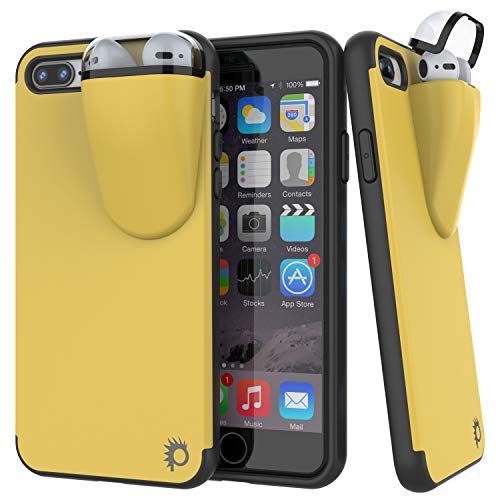 Punkcase iPhone 8 Plus Airpods Hülle Halter (TopPods Serie) | Slim & Durable 2-in-1 Hülle für iPhone 8 Plus (5,5 Zoll) | Schützt Ihr Telefon & speichert Ihre AirPods Gen. 1 & 2 [Gelb] von PunkCase