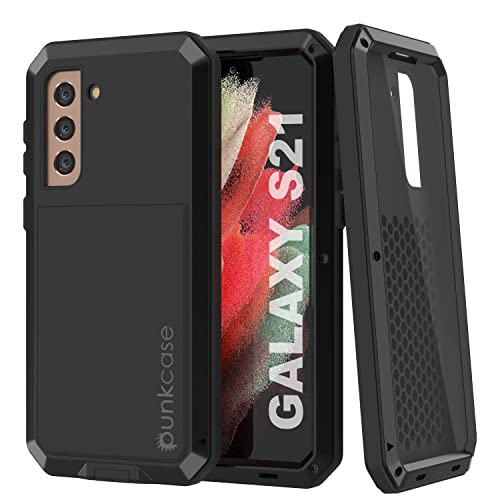 Schutzhülle für Samsung Galaxy S21 (6,2 Zoll) (2021) (6,2 Zoll) (robust) aus Hartaluminium und TPU, rutschfest, für Samsung Galaxy S21 5G (2021) (15,7 cm), Schwarz von PunkCase