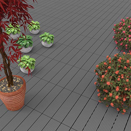 Pure Garden 50-LG1189 Terrassen- und Terrassenfliesen - ineinandergreifende Lamellenmuster für den Außenbereich, wetterfest und rutschfest, quadratisch NA dunkelgrau von Pure Garden