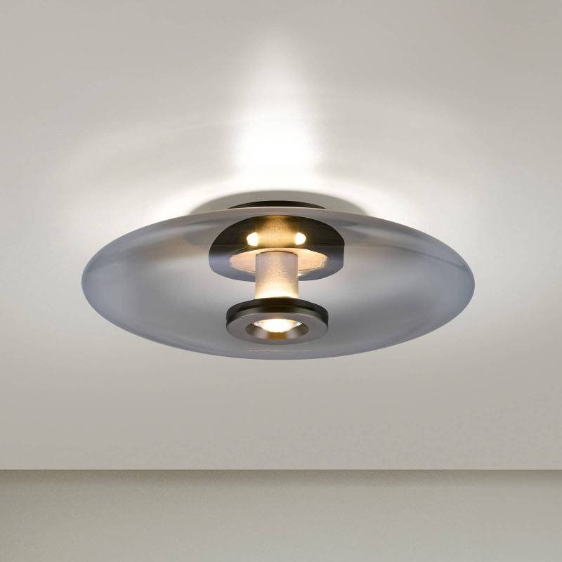 PURE LED-Deckenleuchte Vitrum, grau, Glas/Aluminium, Ø 45 cm von Pure