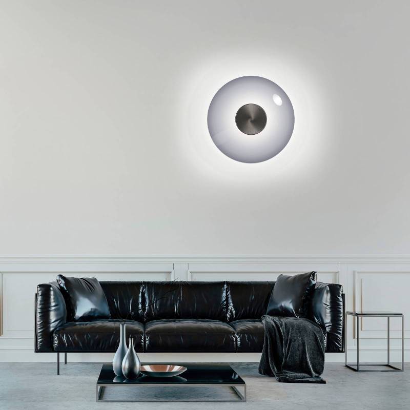 PURE LED-Wandleuchte Vitrum, grau, Glas/Aluminium, Ø 22 cm von Pure