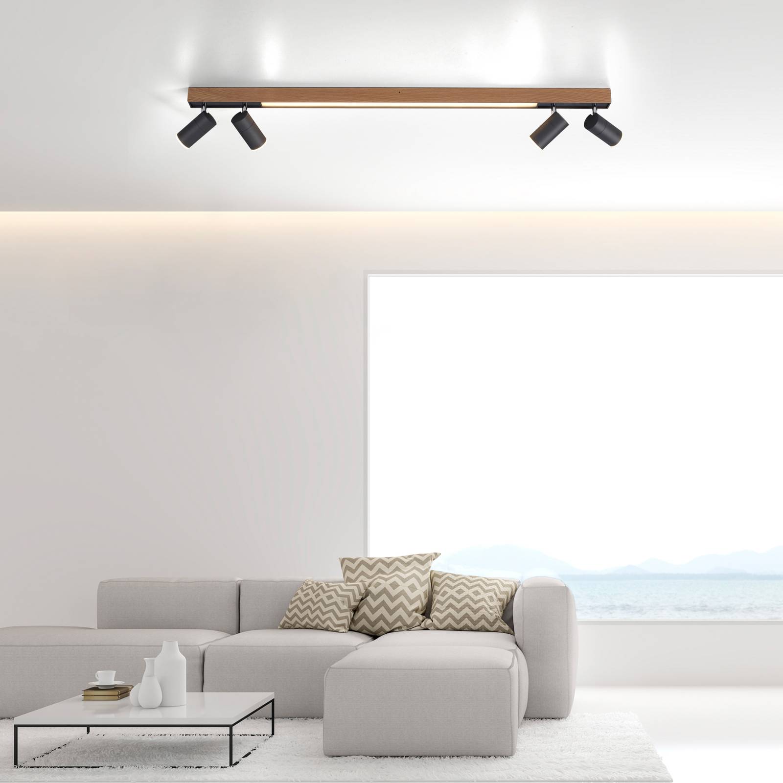 LED-Deckenlampe PURE Lines, 120 cm, schwarz, Holz, Remote LED-Deckenlampe PURE Lines, 120 cm, schwarz, Holz, Remote von Pure