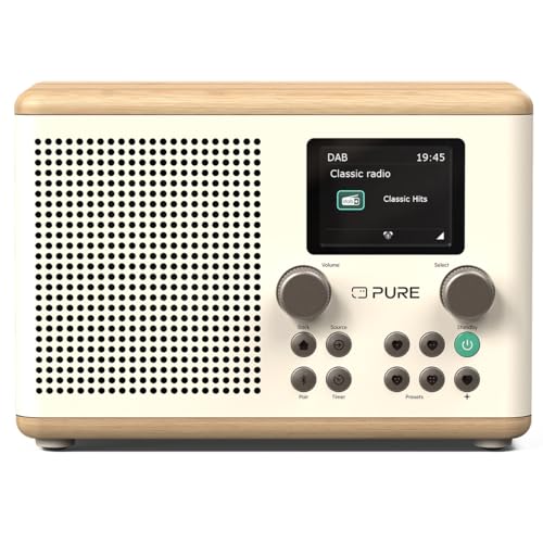 Pure Classic H4 Digitales Küchenradio (DAB+/FM, Bluetooth, USB, AUX, Küchentimer, Wecker), Cotton White/Oak von Pure