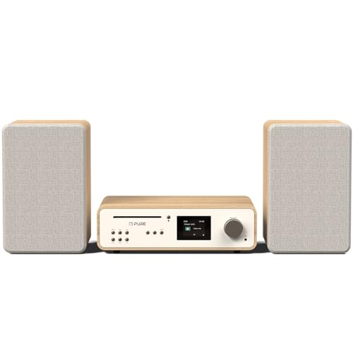 Pure Classic Stereo HiFi Music System, Kompaktanlage (100W Sound, Internet Radio, DAB+/FM, Bluetooth, CD Player, USB and Spotify Connect) Cotton White/Oak von Pure