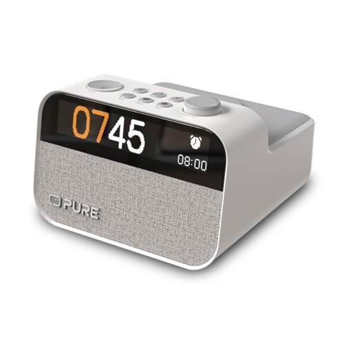 Pure Moment Charge – Radiowecker mit Wireless-Ladepad, DAB+/FM, Bluetooth, natürlichen Klängen, White Noise & Wake-up Light – Perfekt für Schlafzimmer & Büro, Cotton Weiß von Pure