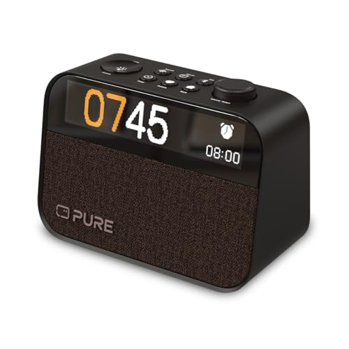 Pure Moment Radiowecker für Schlafzimmer & Büro (DAB+/FM Digital Radio, Bluetooth, White Noise Geräusche Einschlafhilfe, Wake Up Light Lichtwecker, Nachtlicht, Alarm, dimmbares Display) Coffee Braun von Pure