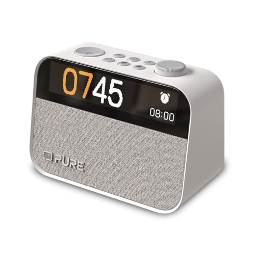 Pure Moment Radiowecker für Schlafzimmer & Büro (DAB+/FM Digital Radio, Bluetooth, White Noise Geräusche Einschlafhilfe, Wake Up Light Lichtwecker, Nachtlicht, Alarm, dimmbares Display) Weiß von Pure