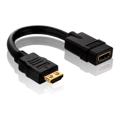 PureInstall PI030 High Speed HDMI/HDMI Pigtail + Portsaver Adapter (HDMI A Buchse auf HDMI A Buchse), Zertifiziert, 0,1m von PureLink