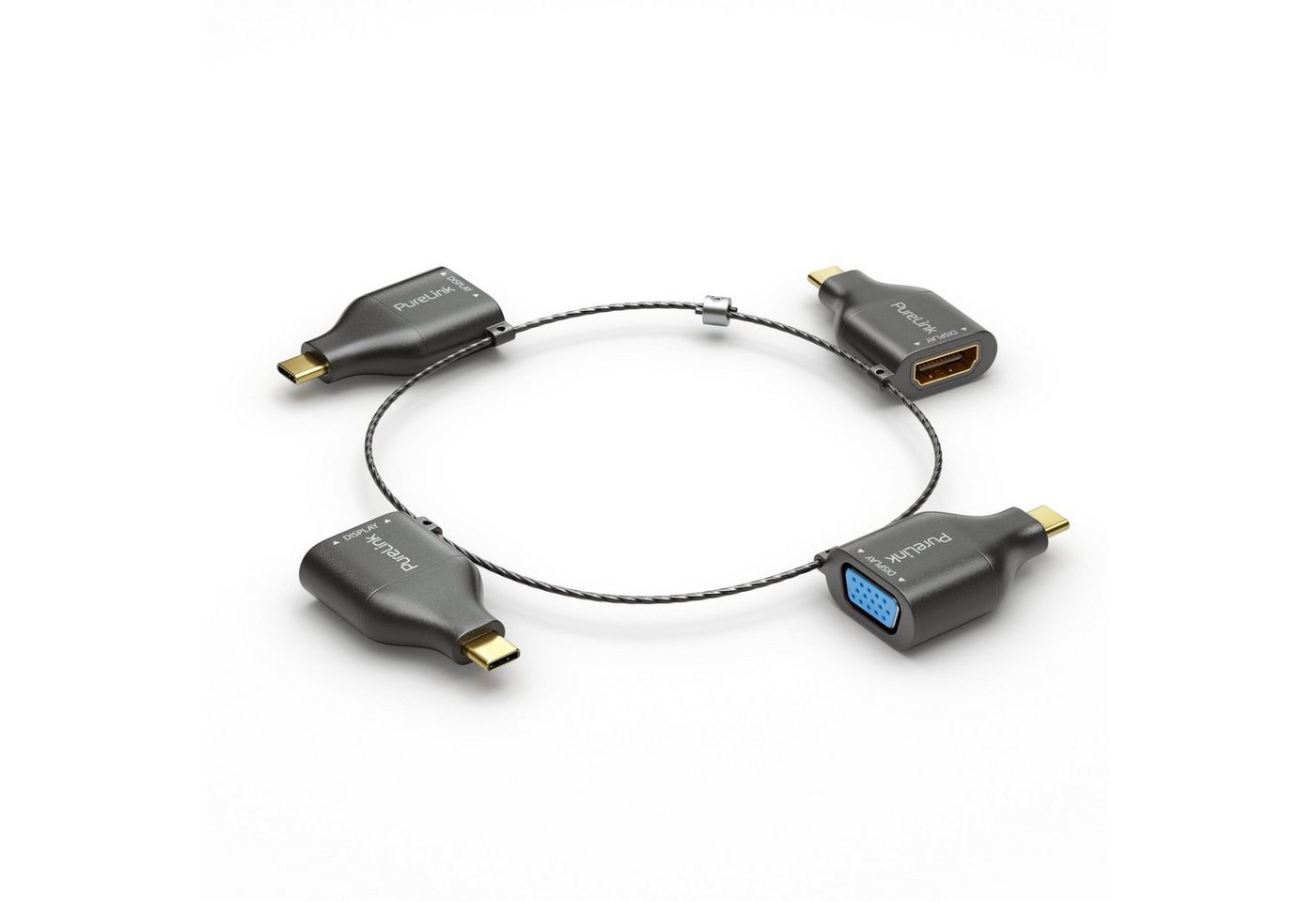 PureLink 4K USB-C Adapterring mit vier Adaptern (USB-C Stecker auf HDMI, Displa USB-Kabel von PureLink