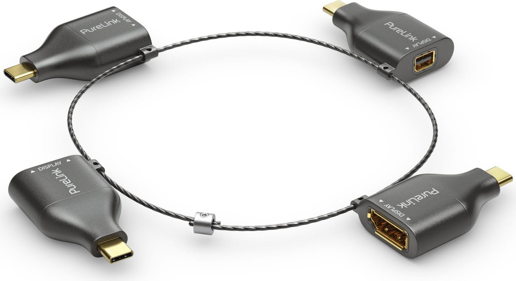 PureLink Adapter Ring Klein - 4x USB-C - USB-C > VGA/HDMI/miniDP/DP, schwarz PureLink Adapter Ring Klein - 4x USB-C - USB-C > VGA 1080p, USB-C > HDMI 4K30hz, USB-C > miniDP 4K60Hz, USB-C > DP 4K60Hz, gold plated, schwarz (IQ-AR300) von PureLink