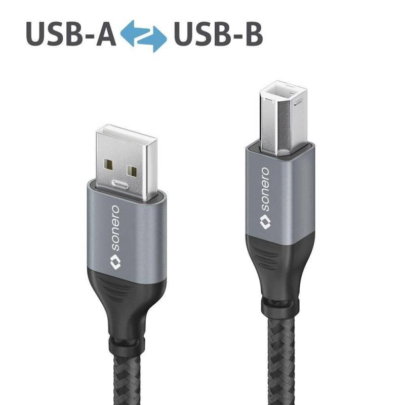 Sonero USB 2.0 Kabel - A/B - Aluminium - space grey/schwarz - 5,00m von sonero