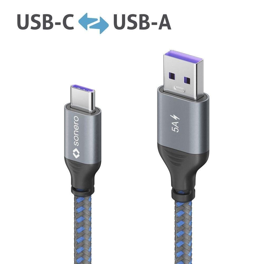 Sonero USB-C auf USB-A Ladekabel - USB 2.0, Super-Fast Charge 5V/5A - grau/bl... Sonero USB-C auf USB-A Ladekabel - USB 2.0, Super-Fast Charge 5V/5A - grau/bl... von sonero