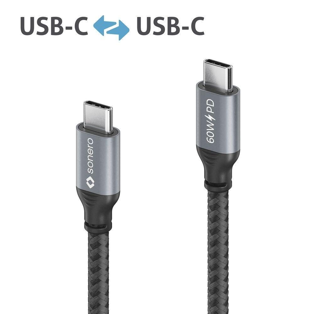 Sonero USB-C auf USB-C Ladekabel - USB 2.0, 60W PD - grau/schwarz - 0,50m Sonero USB-C auf USB-C Ladekabel - USB 2.0, 60W PD - grau/schwarz - 0,50m von sonero