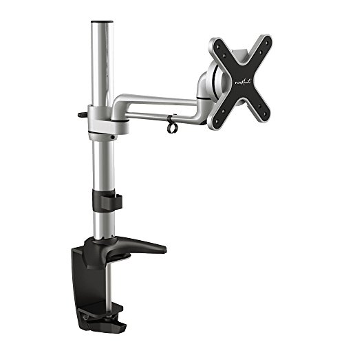 PureMounts Monitor Halterung für Schreibtische bis 71cm (28 Zoll), schwenkbar, neigbar, drehbar, VESA 100, Armlänge: 1x 16cm, silver von PureMounts