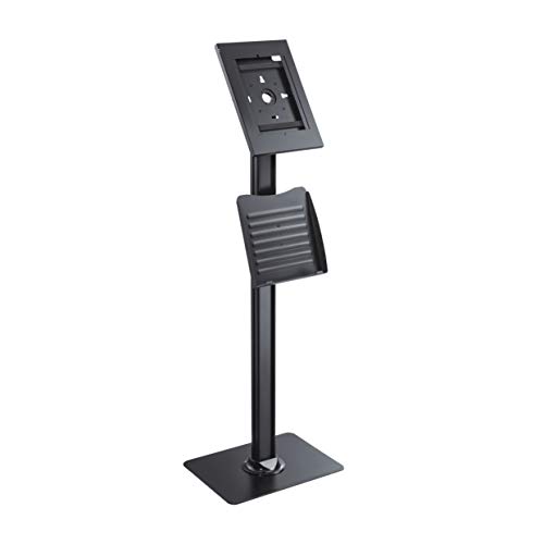 PureMounts PDS-5920 Standfuß mit Broschürenhalter und abschließbarem Stahlgehäuse für Tablets Apple iPad 9.7" / iPad 10.2" / iPad Pro 10.5" / iPad Air 10.5"(Gen 3) / Samsung Tab A 10.1" 2019, schwarz von PureMounts