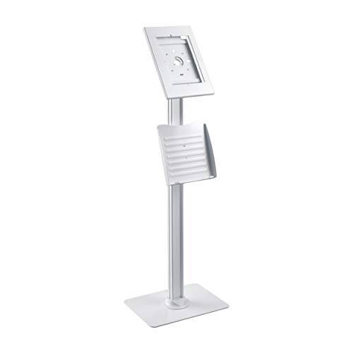 PureMounts PDS-5921 Standfuß mit Broschürenhalter und abschließbarem Stahlgehäuse für Tablets Apple iPad 9.7" / iPad 10.2" / iPad Pro 10.5" / iPad Air 10.5"(Gen 3) / Samsung Tab A 10.1" 2019, weiß von PureMounts