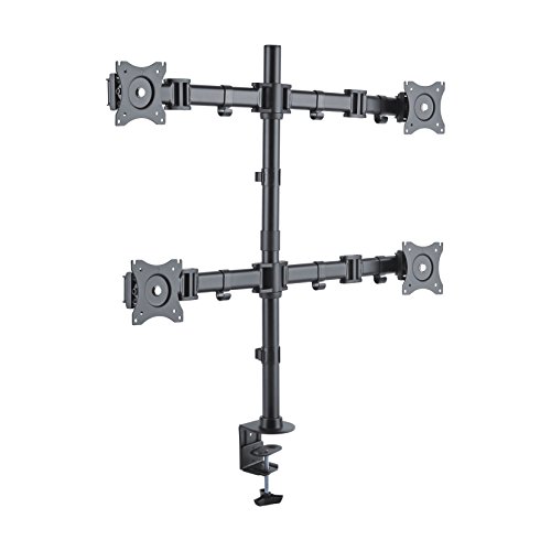 PureMounts PM-OFFICE-04 Schreibtischhalterung für 4 Monitore 33-69 cm (13-27 Zoll), neigbar: -45° bis 45°, schwenkbar: 180°, drehbar: 360°, höhenverstellbar, Traglast: max 8 kg, VESA 100x100 schwarz von PureMounts