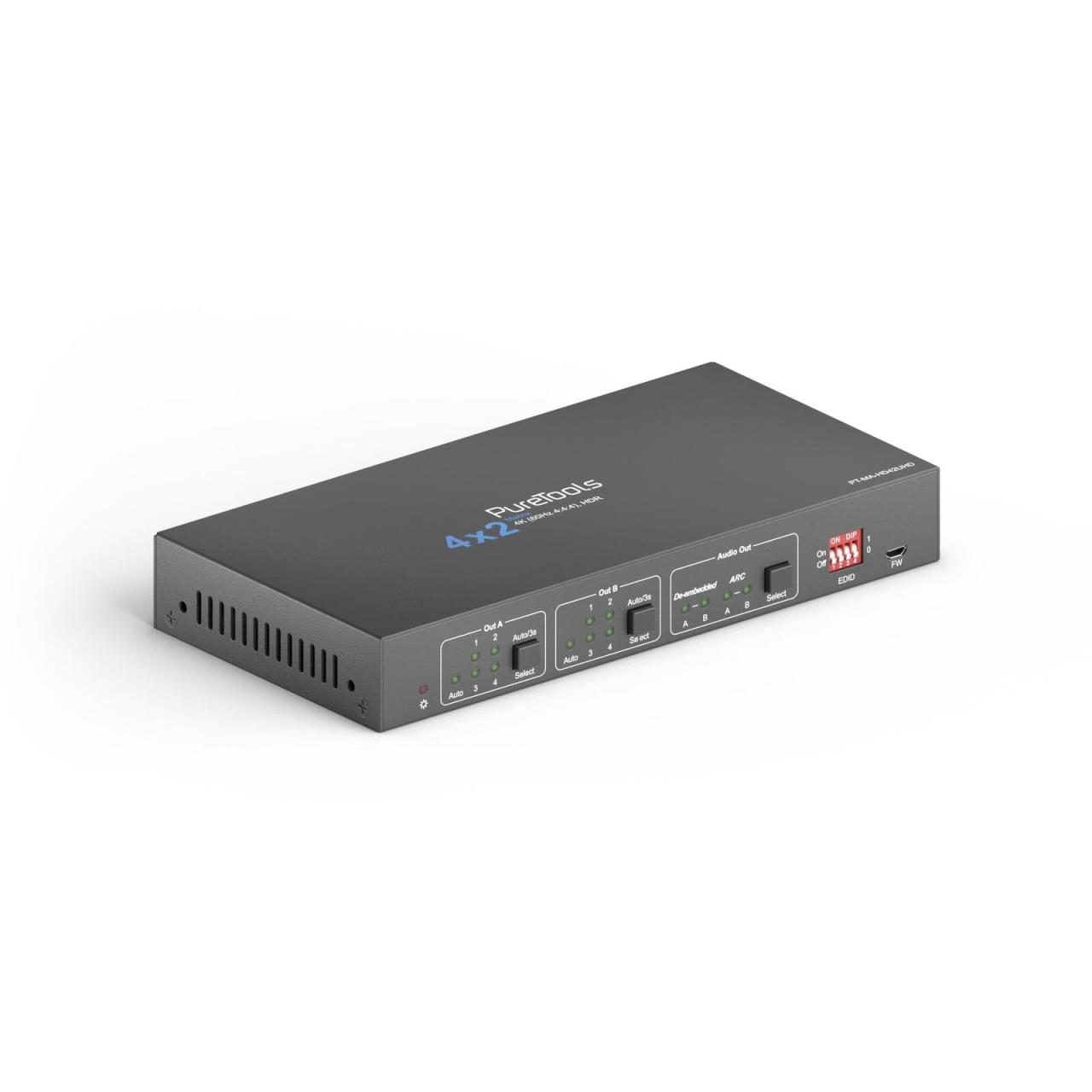 PureTools - 4x2 HDMI Matrix, 4K, HDR Digital und Analog Audio, ARC und RS232 von PureTools