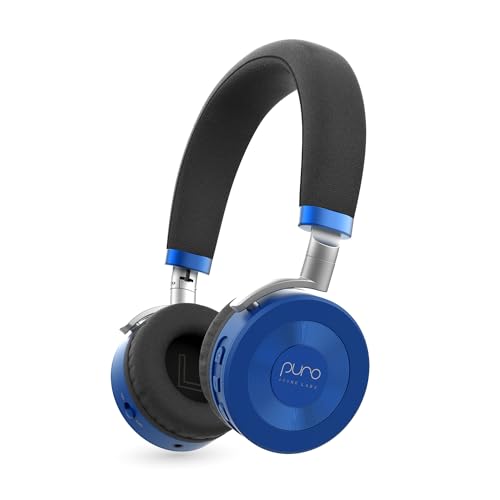 Puro Sound Labs JuniorJam Plus Lautstärkebegrenzende Kopfhörer für Kinder, sicherer Audio-Schutz für Gehör - Einstellbare Bluetooth-Kopfhörer für Tablets, Smartphones, PCs (Blau) von Puro Sound Labs