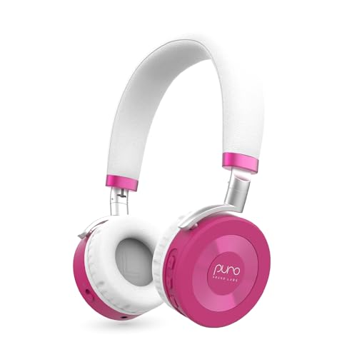 Puro Sound Labs JuniorJam Plus Lautstärkebegrenzende Kopfhörer für Kinder, sicherer Audio-Schutz für Gehör - Einstellbare Bluetooth-Kopfhörer für Tablets, Smartphones, PCs (Pink) von Puro Sound Labs