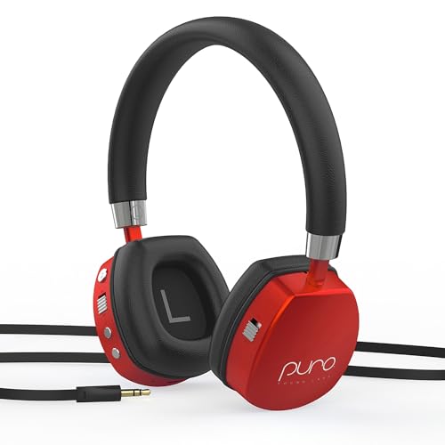 Puro Sound Labs PuroQuiet Plus Lautstärkebegrenzte On-Ear Active Noise Cancelling Bluetooth Kopfhörer – Leichte Kopfhörer für Kinder mit eingebautem Mikrofon – Sicherer Sound (Rot) von Puro Sound Labs