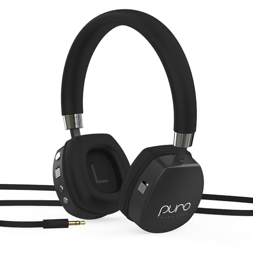 Puro Sound Labs PuroQuiet Plus Lautstärkebegrenzte On-Ear Active Noise Cancelling Bluetooth Kopfhörer – Leichte Kopfhörer für Kinder mit eingebautem Mikrofon – Sicherer Sound (Schwarz) von Puro Sound Labs