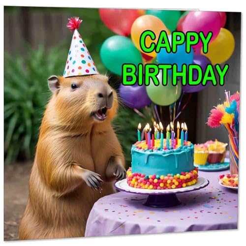 Capybara Geburtstagskarte – Cappy Birthday – Süße Capybara Geburtstagskarte 145 mm x 145 mm von Purple Fox