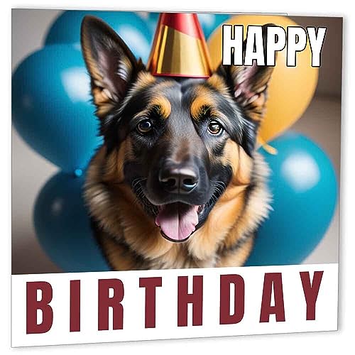 Geburtstagskarte Deutscher Schäferhund, 147 x 147 mm, Hund Happy Birthday Karte von Purple Fox