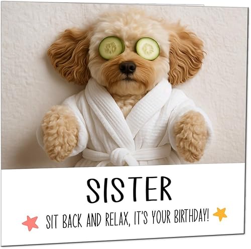 Geburtstagskarte für Schwester – Cavapoo Hund entspannender Spa, niedliche Cavapoo, lustige Geburtstagskarte für Schwester Geburtstagskarte für Schwester – Cavapoo Hund entspannender Spa, niedliche Cavapoo, lustige Geburtstagskarte für Schwester von Purple Fox