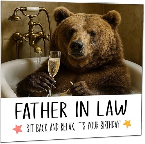Geburtstagskarte für Schwiegervater, Bär in einer Badewanne, lustige Bär-Geburtstagskarten für Schwiegervater Geburtstagskarte für Schwiegervater, Bär in einer Badewanne, lustige Bär-Geburtstagskarten für Schwiegervater von Purple Fox