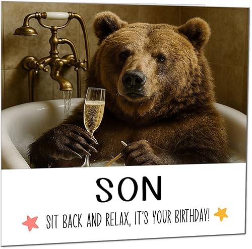 Geburtstagskarte für Sohn, Bär in einer Badewanne, lustiger Bär, Geburtstagskarte für Sohn Geburtstagskarte für Sohn, Bär in einer Badewanne, lustiger Bär, Geburtstagskarte für Sohn von Purple Fox