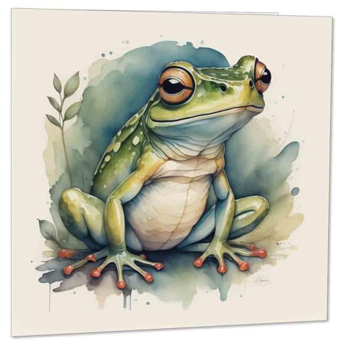 Geburtstagskarte mit Frosch-Illustration, Aquarell-Frosch, 145 x 145 mm von Purple Fox