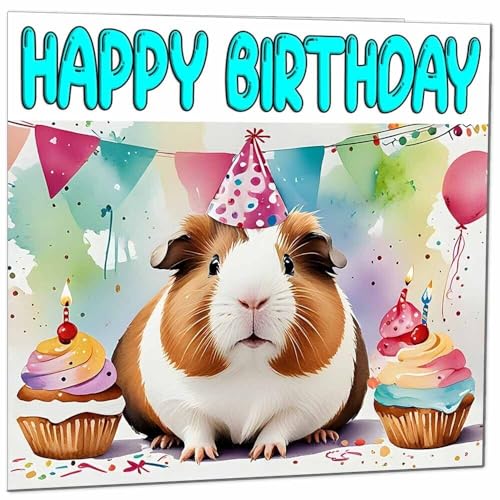 Geburtstagskarte mit Meerschweinchen-Motiv, niedliche Tier-Geburtstagskarte, 145 x 145 mm von Purple Fox