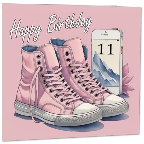 Geburtstagskarte zum 11. Geburtstag für Frauen – Mädchen Geburtstagskarte für Tochter 11 Jahre alt elf rosa Mädchen Teenager Schwester Freund Ihre Nichte Enkelin von Purple Fox
