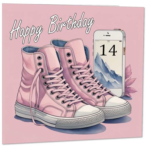 Geburtstagskarte zum 14. Geburtstag für Mädchen, Geburtstagskarten für Tochter 14 Jahre, vierzehnte rosa Mädchen, Teenager, Schwester, Freundin, Nichte, Enkelin von Purple Fox