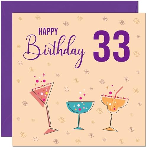 Geburtstagskarte zum 33. Geburtstag für Frauen – Cocktails – jedes Alter Damen Geburtstagskarte für 33 Jahre alt dreiunddreißig dreiunddreißig von Purple Fox