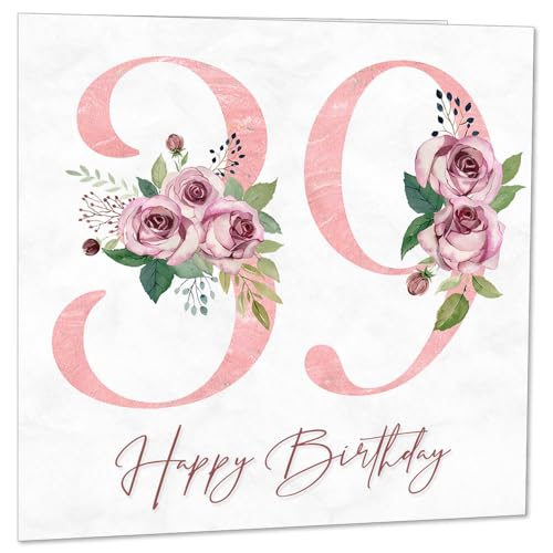 Geburtstagskarte zum 39. Geburtstag für Frauen – florale Geburtstagskarte zum 39. Geburtstag für 39 Jahre alte Frau, neununddreißig, neununddreißig, Damen, Mutter, Schwester, Tante, Nichte, Tochter von Purple Fox