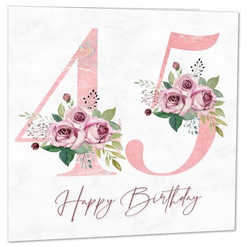Geburtstagskarte zum 45. Geburtstag für Frauen – florale Geburtstagskarte zum 45. Geburtstag für 45 Jahre alte Frau, fünfundvierzig, fünfundvierzig, Damen, Mutter, Schwester, Tante, Nichte, Tochter von Purple Fox