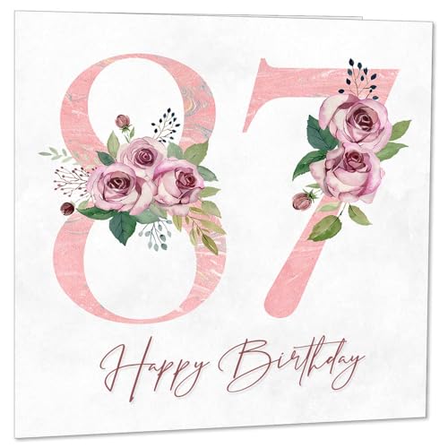 Geburtstagskarte zum 87. Geburtstag für Frauen – florale Geburtstagskarte zum 87. Geburtstag für 87 Jahre alte Frau, 87 Jahre, 87. Geburtstag, Damen, Oma, Mutter, Tante, Schwester, Mutter, Freundin von Purple Fox
