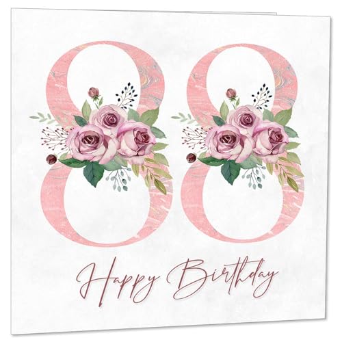 Geburtstagskarte zum 88. Geburtstag für Frauen – Blumenmuster zum 88. Geburtstag für 88 Jahre alte Frau, achtzig, achtzig, achtzig, Damen, Oma, Mutter, Tante, Schwester, Mutter, Freundin von Purple Fox