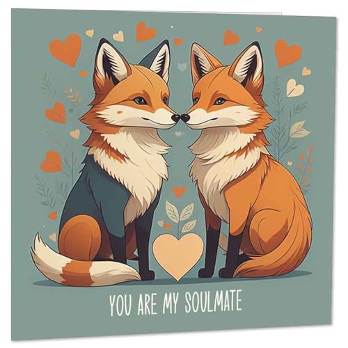 Glückwunschkarte zum Hochzeitstag – My Soulmate – niedlicher Fuchs, Liebe, romantische Valentinstagskarte für Sie und von Purple Fox