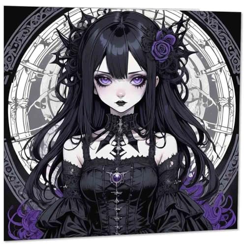 Gothic-Anime-Hexen-Grußkarte – niedliche Gothic-Mädchen-Geburtstagskarte, 145 mm x 145 mm von Purple Fox